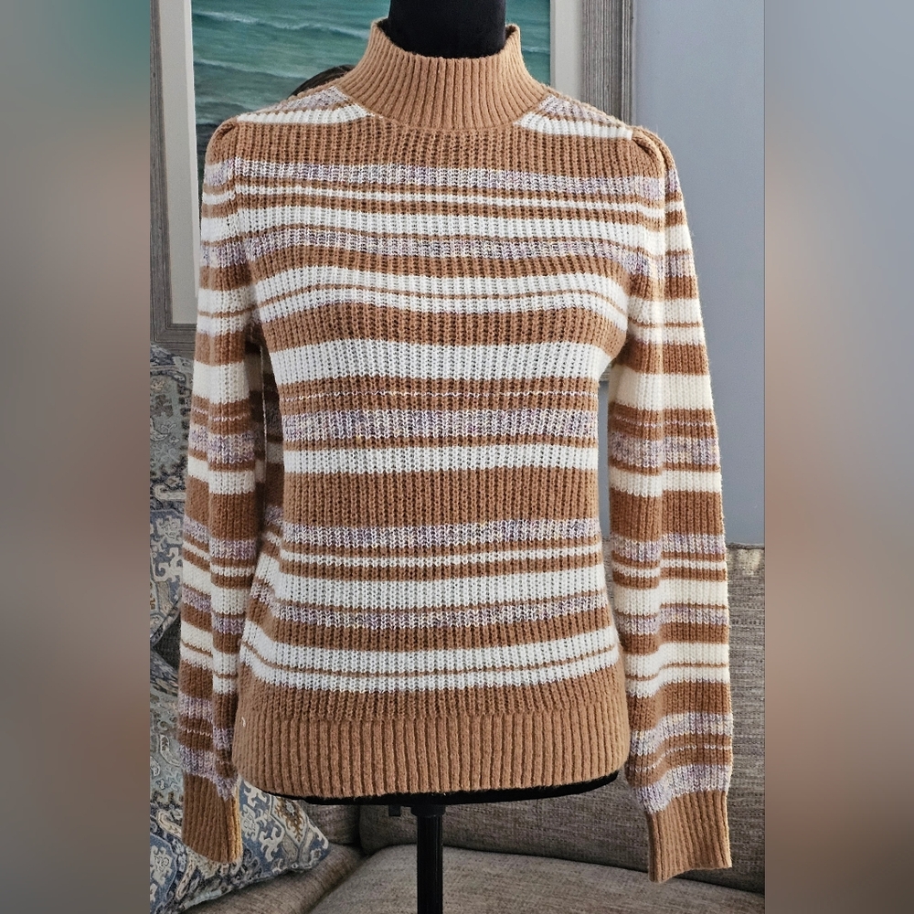 Loft Striped Mock Neck Sweater Sz M